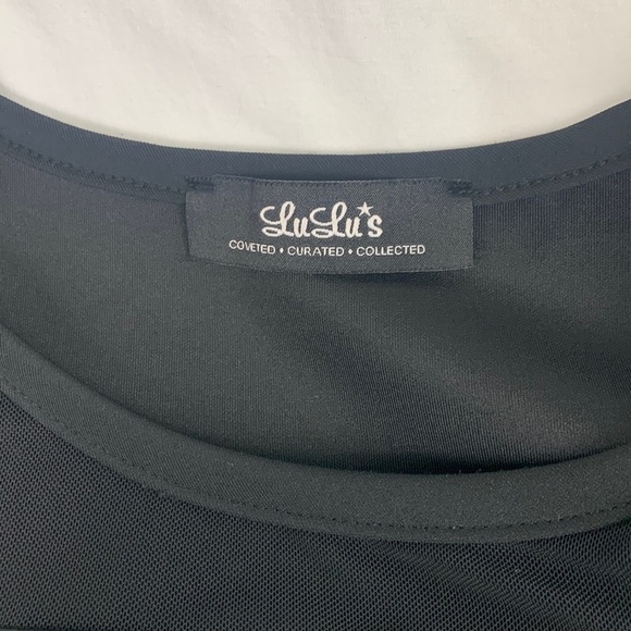 Lulu’s Black Stretch Fit & Flare Midi Dress Mesh Panels - Black, Sz Medium - Picture 5 of 7